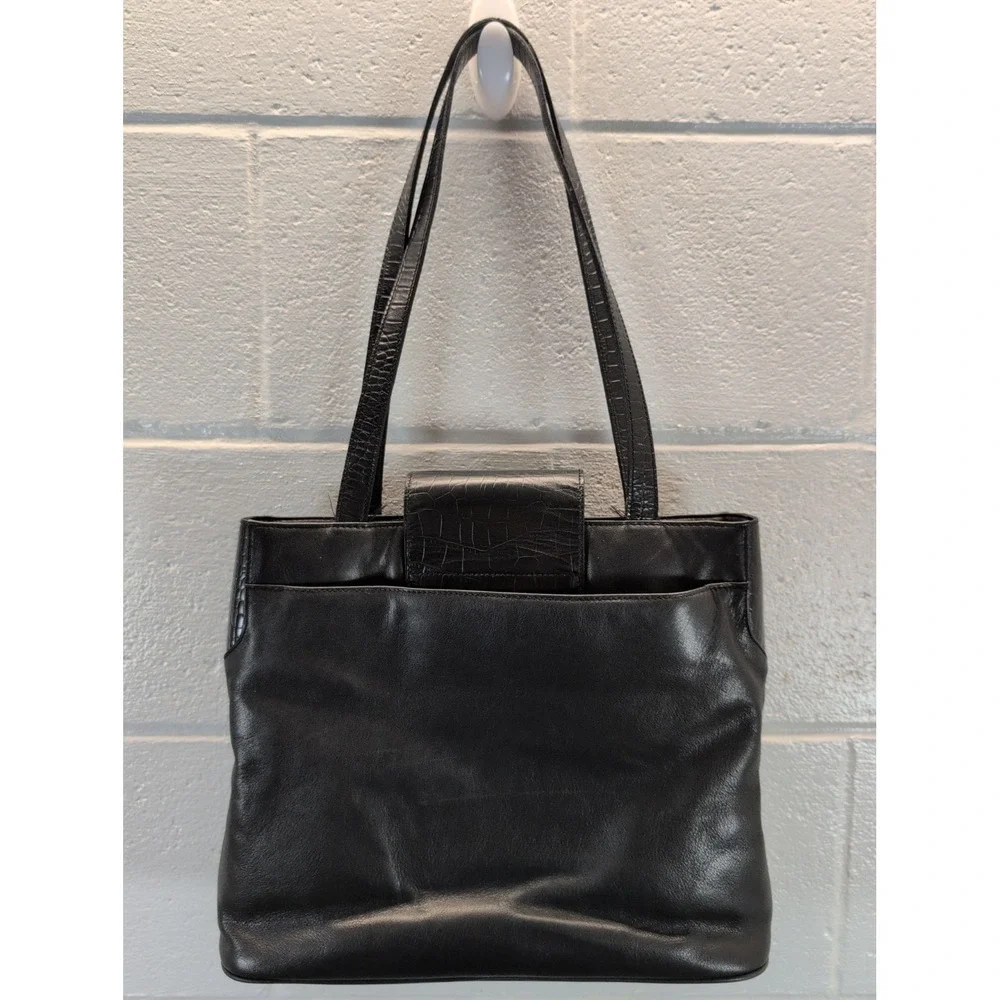 Lauren Ralph Lauren Soft Black leather Shoulder bag crocodile Pattern-embossed